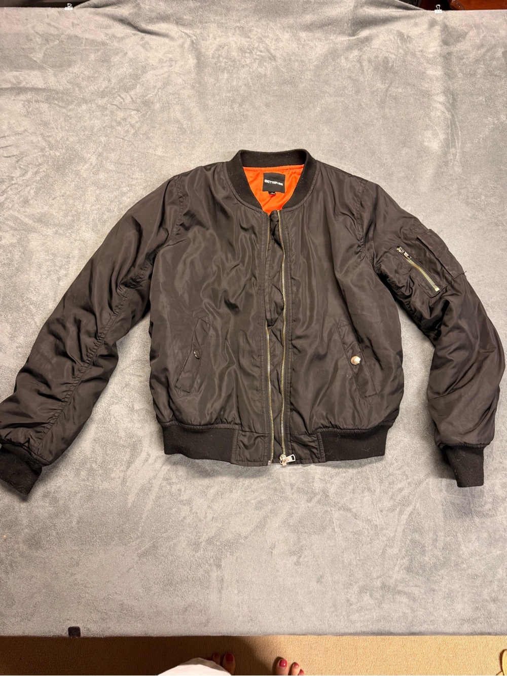 Better Be Black Bomber Jacket with Orange Lining